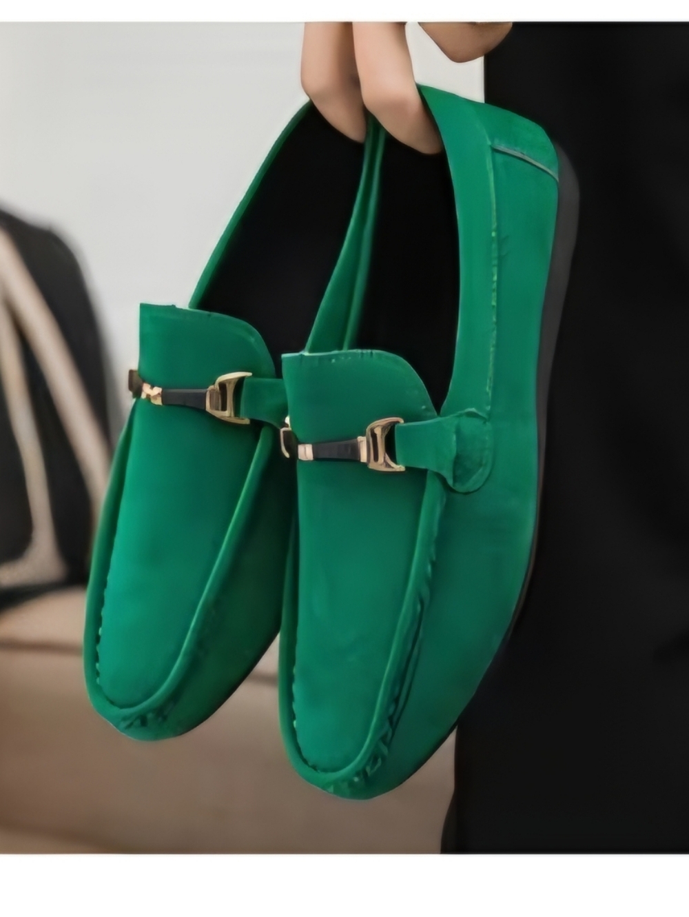 NEW FAUX GREEN SUEDE Moccasin LOAFER SLIP ON SHOES SIZE 10.5
